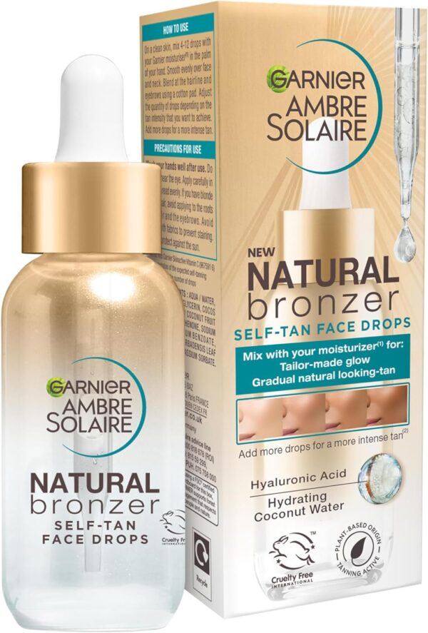 Garnier Ambre Solaire Natural Bronzer, Self Tan Drops for Face