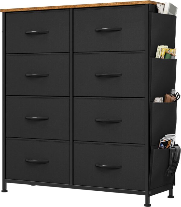 YITAHOME Chest of Drawers, Dresser with side pockets & hooks, Fabric 8 Drawers with Handles